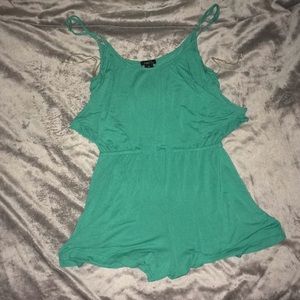 Teal romper with front ruffle detail